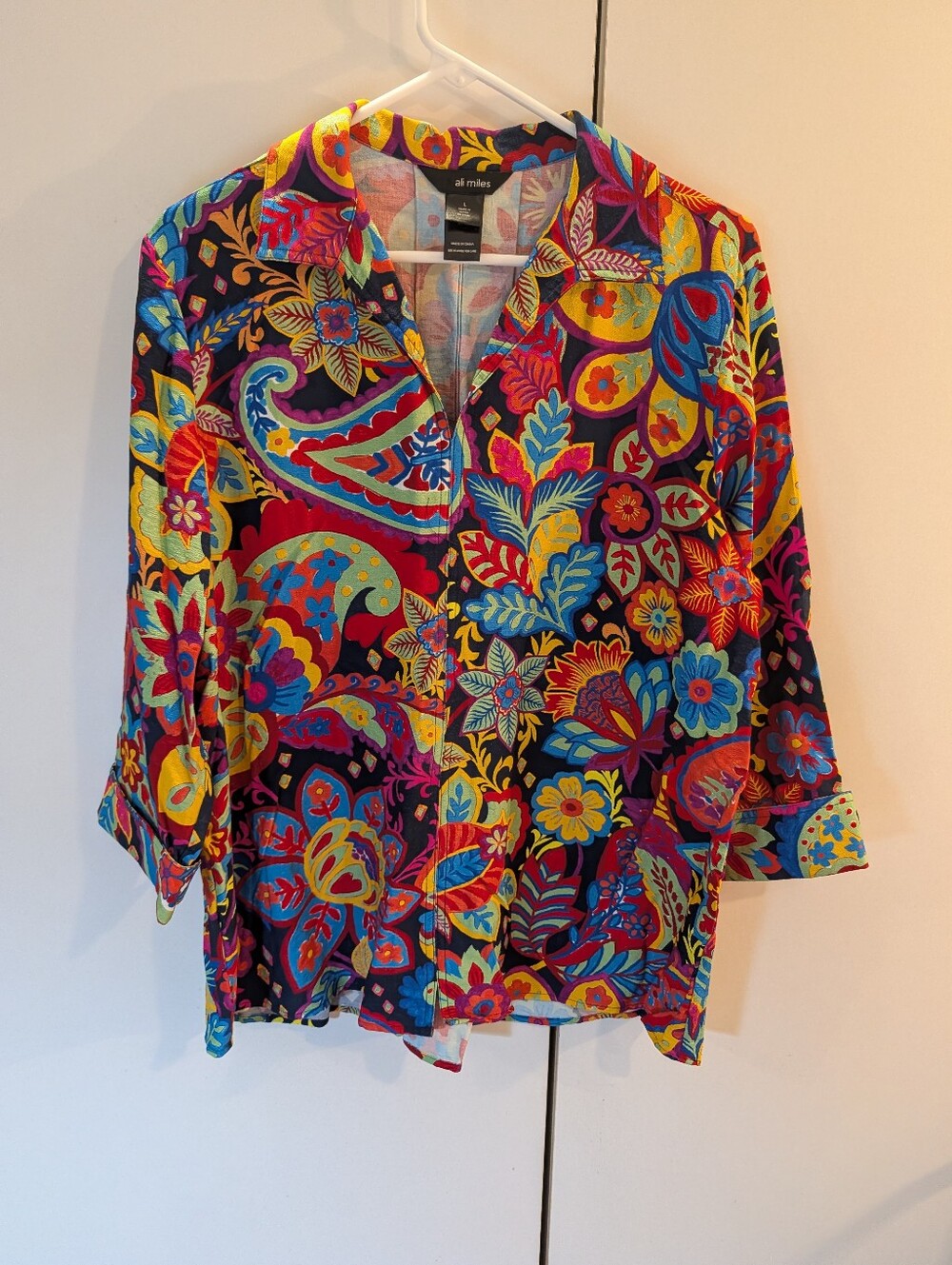 Ali Miles Colorful Paisley Floral Button-Down Shirt